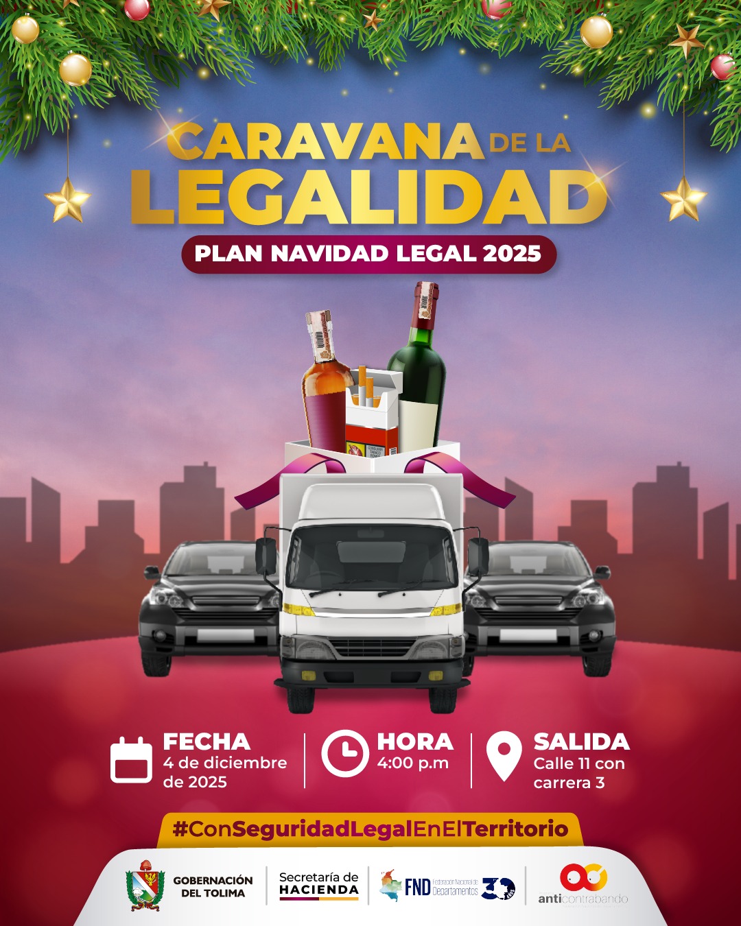 Caravana de la Legalidad encenderá la Navidad en Ibagué: así es la ofensiva contra el licor y los cigarrillos ilegales en Tolima