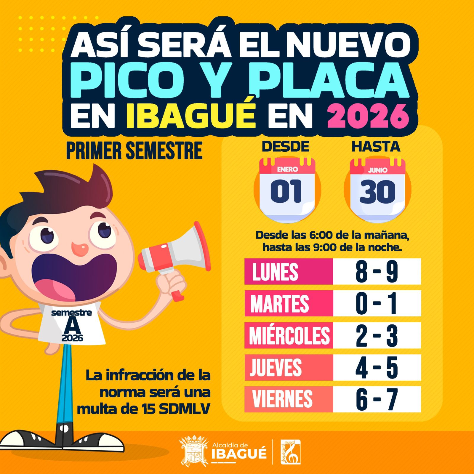 Así será el nuevo pico y placa en Ibagué para primer semestre de 2026