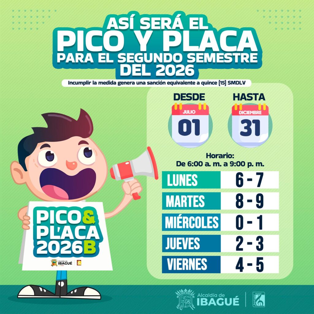 Así será el ‘pico y placa’ para el segundo semestre de este año en Ibagué